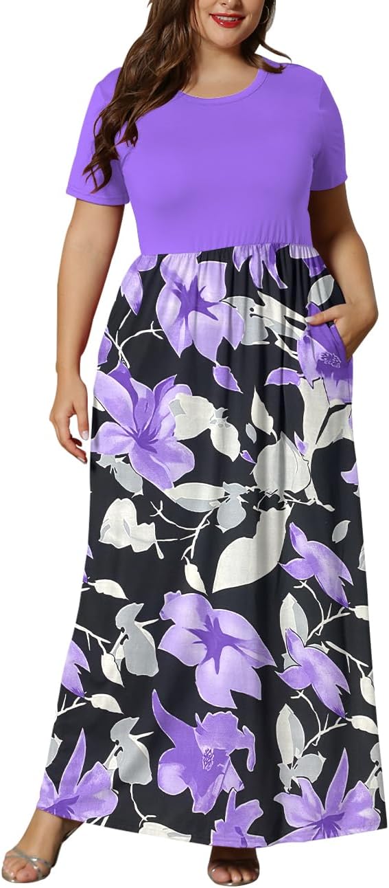 KARALIN Women’s Plus Size Maxi Dresses for Curvy Women Summer Casual Short Sleeve 2025 Long Dress 14W-26W