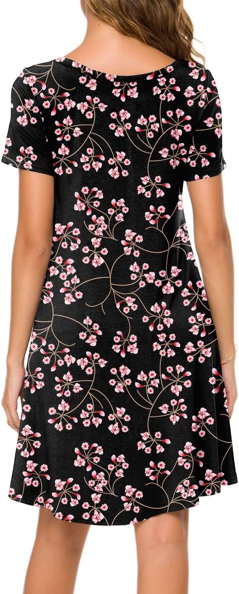 POPYOUNG 2025 Women's Summer Casual T-Shirt Dresses Crew Neck Beach Cover Up Sun Dress