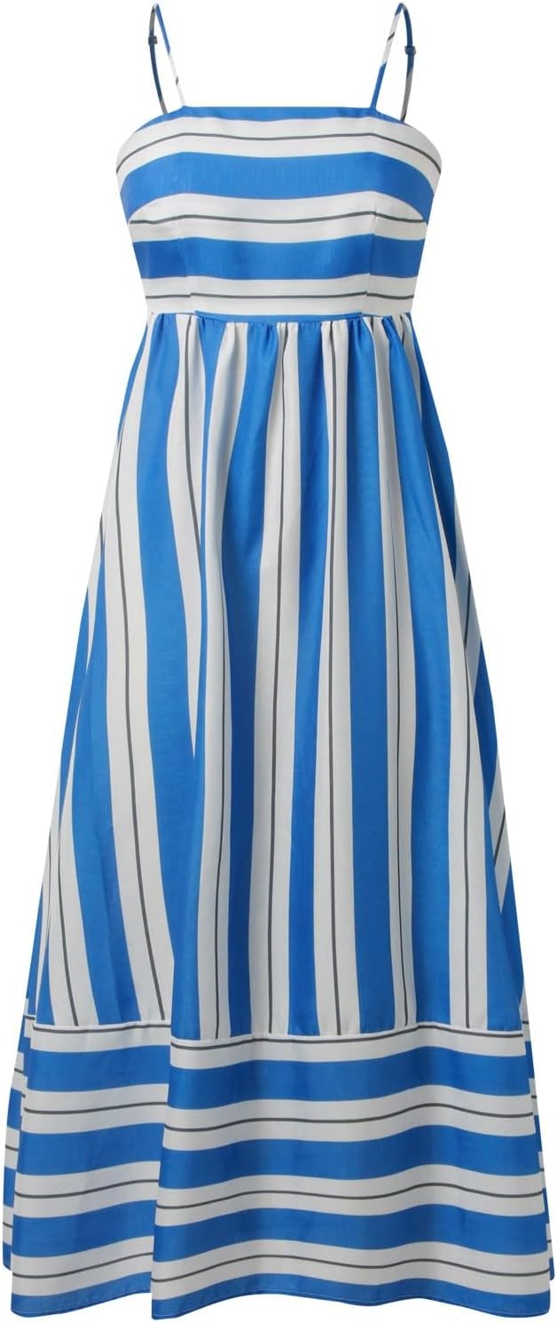 Beach Dresses for Women Summer Striped Back Smocked Maxi Dress Spaghetti Strap Cut Out Flowy A Line Long Sundresses