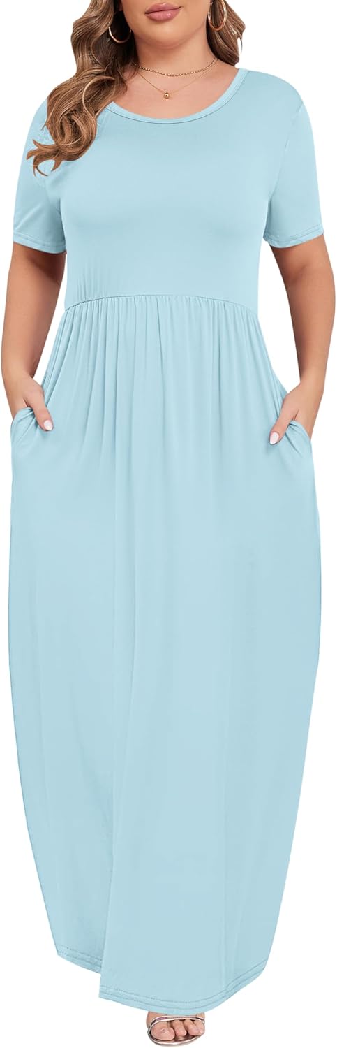KARALIN Women’s Plus Size Maxi Dresses for Curvy Women Summer Casual Short Sleeve 2025 Long Dress 14W-26W