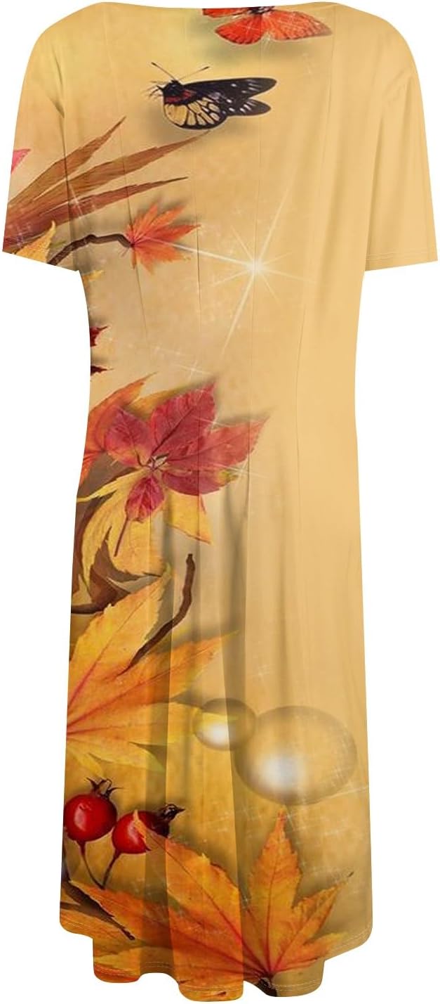 Summer Dresses for Women 2025 Crew Neck Short Sleeve Boho Beach Vacation Floral/Solid Midi Sundresses with Pockets