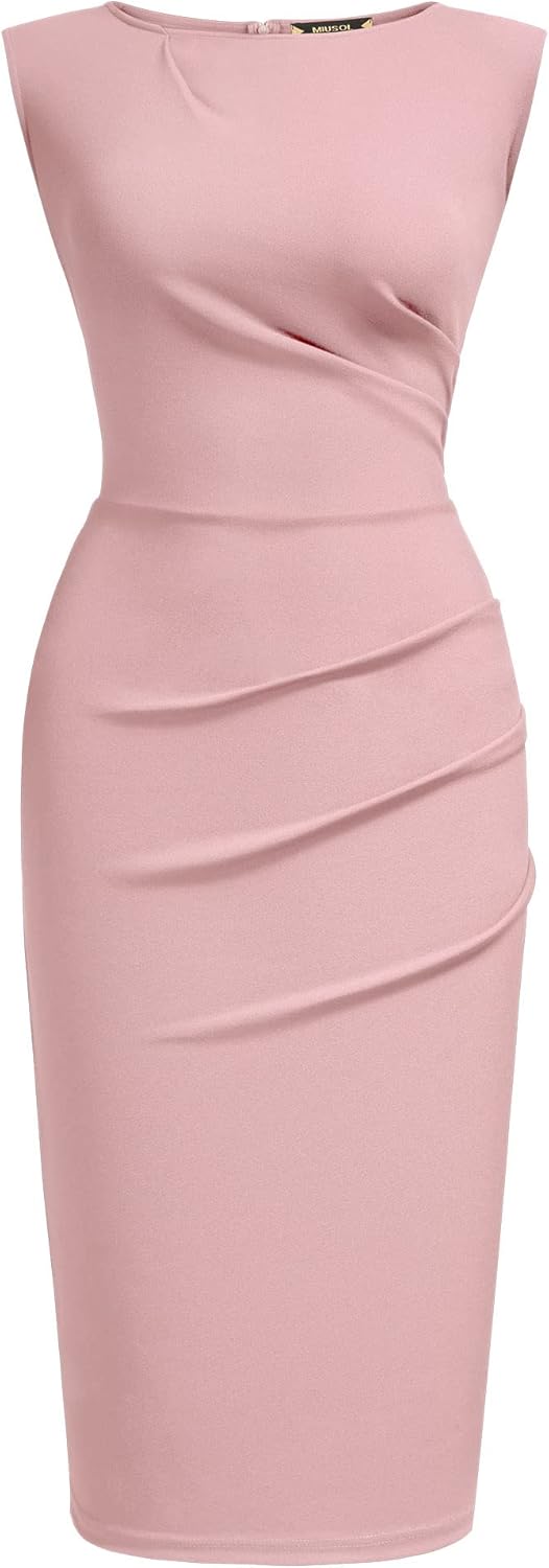 Miusol Women's Retro Ruffle Style Slim Work Pencil Dress