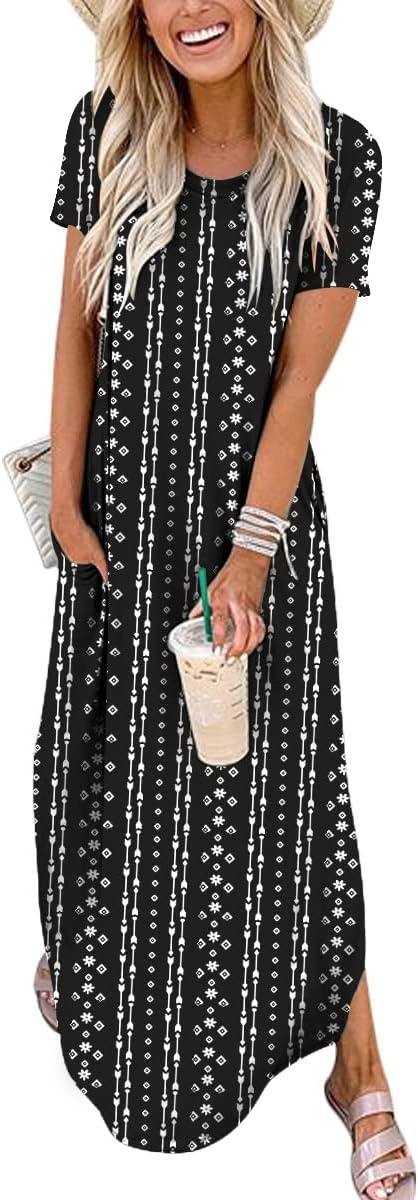 ANRABESS Women's Summer Casual Loose Short Sleeve Long T Shirt Dress Split Maxi Beach Sundress Travel Vacation Outfits
