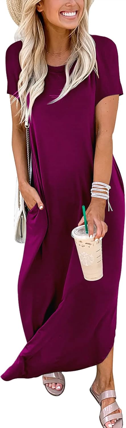 ANRABESS Women's Summer Casual Loose Short Sleeve Long T Shirt Dress Split Maxi Beach Sundress Travel Vacation Outfits