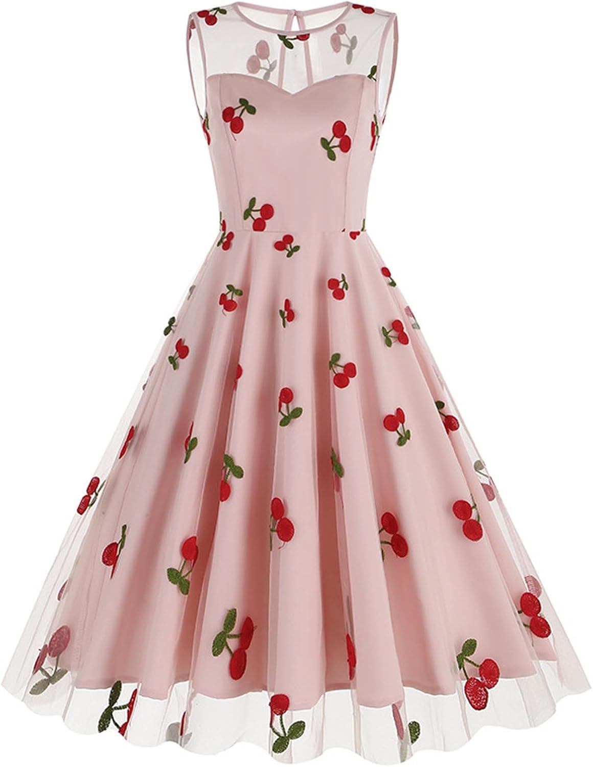HGps8w Vintage Cocktail Dress for Women, Elegant Butterfly Embroidered Lace V Neck Sleeveless A-Line Party Swing Dresses