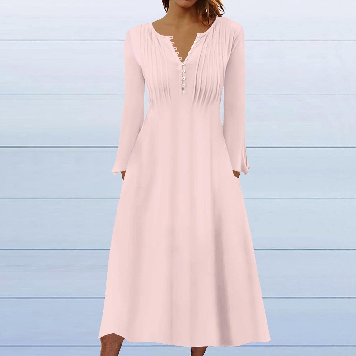DOPOCQ Fall Women Dresses 2023 Long Sleeve V Neck Plus Size Maxi Dress Boho Dress High Waisted A-Line Dress with Pocket