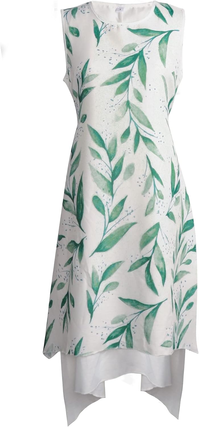 Honwenle Women's Linen Dress 2 Piece Outfit Floral Sleeveless Loose Maxi Summer Dresses with Jacket Formal Casual
