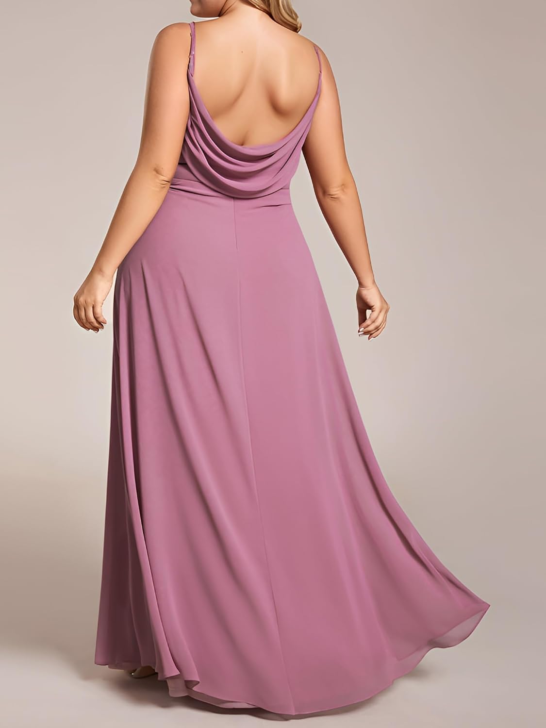 Ever-Pretty Women's Summer Chiffon Pleated Plus Size Bridesmaid Dresses Sleeveless Formal Gown with Spaghetti Straps