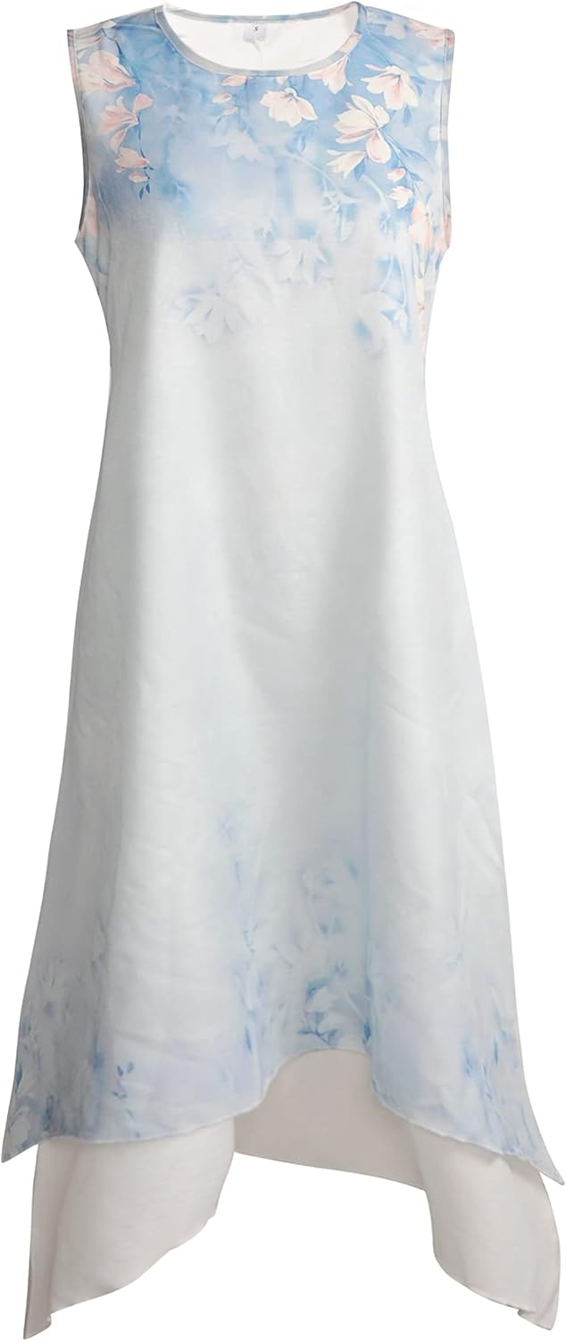 Honwenle Women's Linen Dress 2 Piece Outfit Floral Sleeveless Loose Maxi Summer Dresses with Jacket Formal Casual