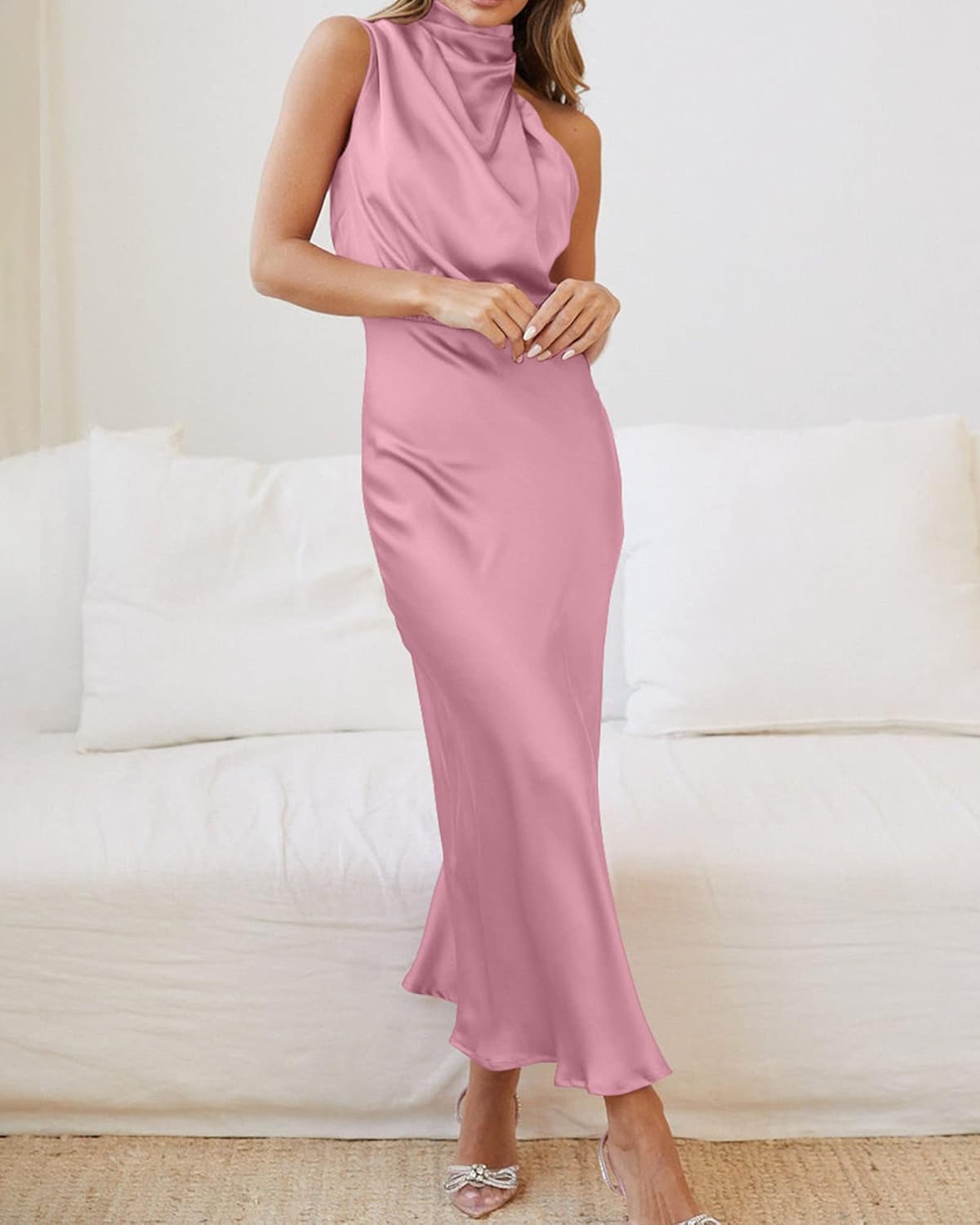 BTFBM Womens Sleeveless Cocktail Dresses Mock Neck Keyhole Elastic High Waist Evening Party Maxi Wedding Guest Dress