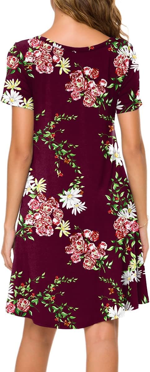 POPYOUNG 2025 Women's Summer Casual T-Shirt Dresses Crew Neck Beach Cover Up Sun Dress