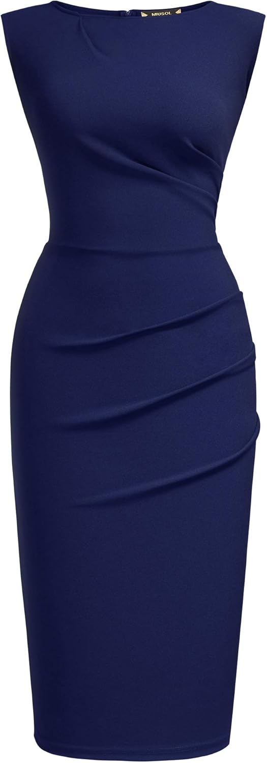 Miusol Women's Retro Ruffle Style Slim Work Pencil Dress