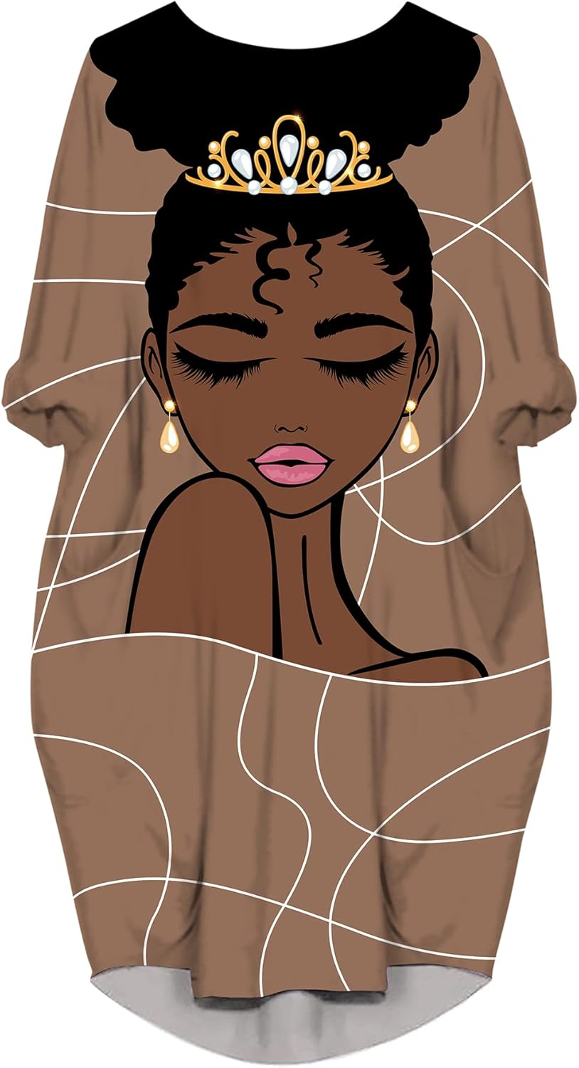 AZPSRT Fashion Women's African American Art Print Dress Casual Loose Dresses