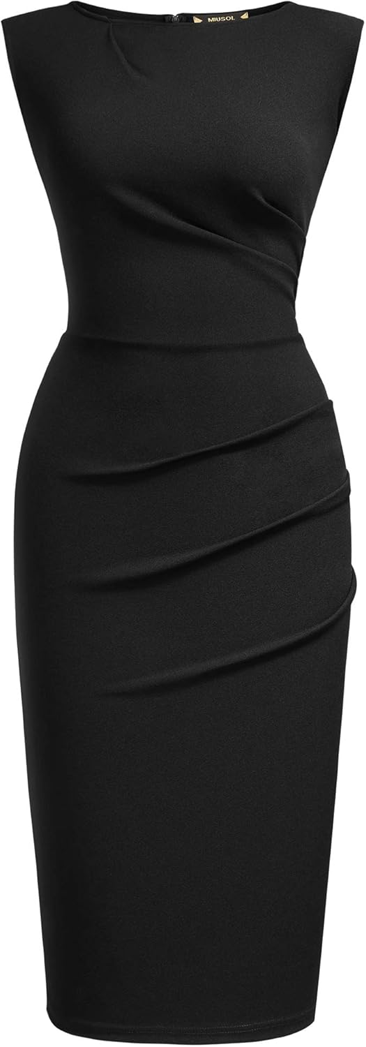 Miusol Women's Retro Ruffle Style Slim Work Pencil Dress
