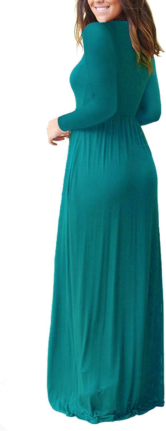 VIISHOW Women's Long Sleeve Loose Plain Maxi Dresses Casual Long Dresses with Pockets