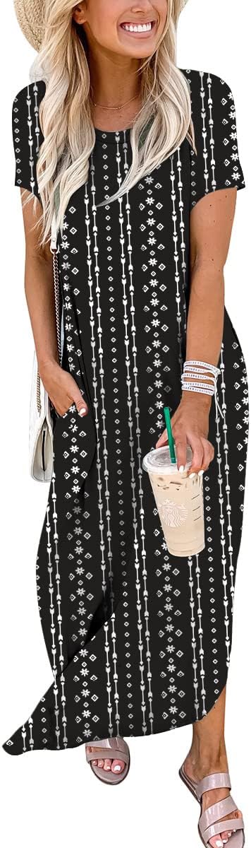 ANRABESS Women's Summer Casual Loose Short Sleeve Long T Shirt Dress Split Maxi Beach Sundress Travel Vacation Outfits