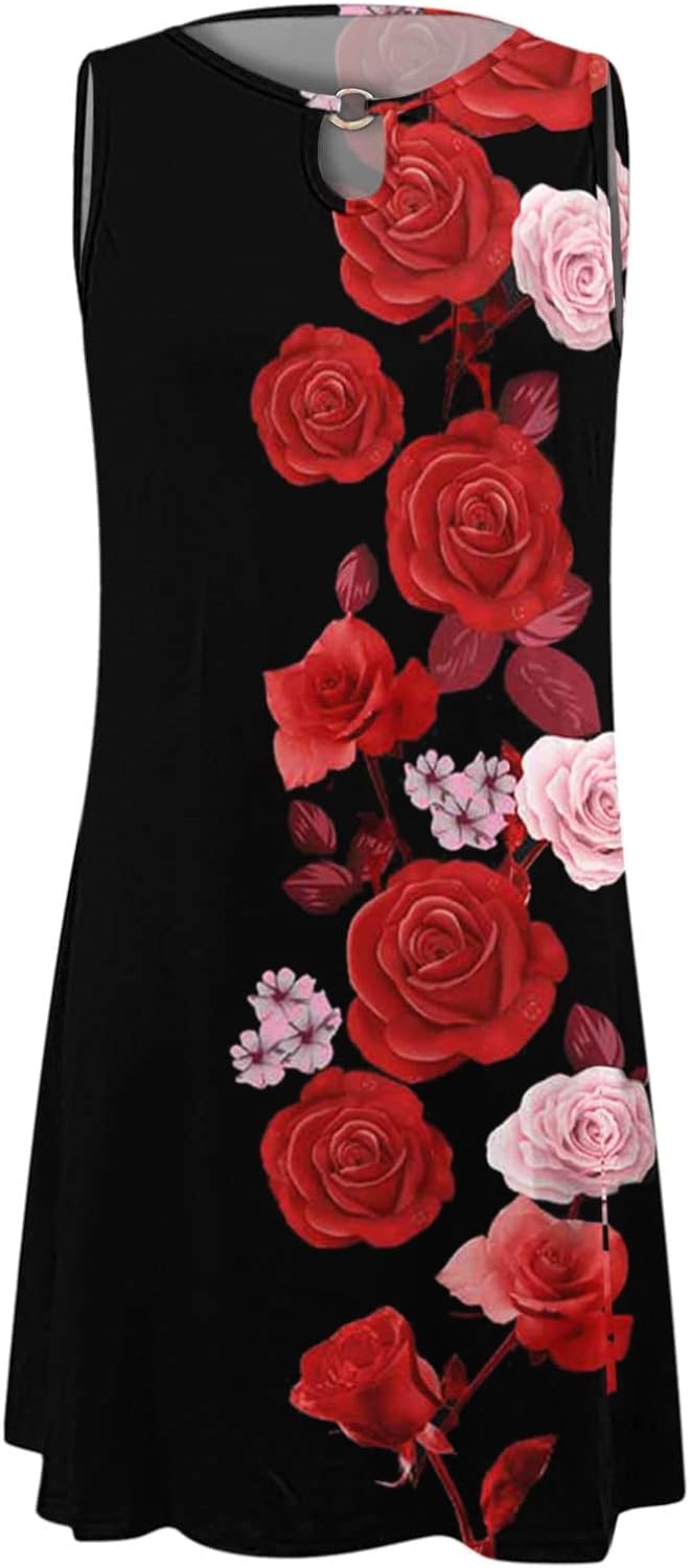 Summer Dresses for Women 2024 Casual Sleeveless Tank Dress Vintage Floral Print a-Line Beach Sundresses