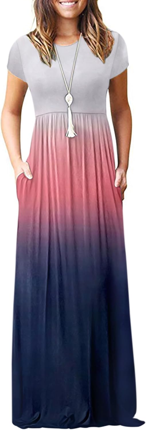AUSELILY Women's Short Sleeve Loose Plain Casual Long Maxi Dresses for Women 2025