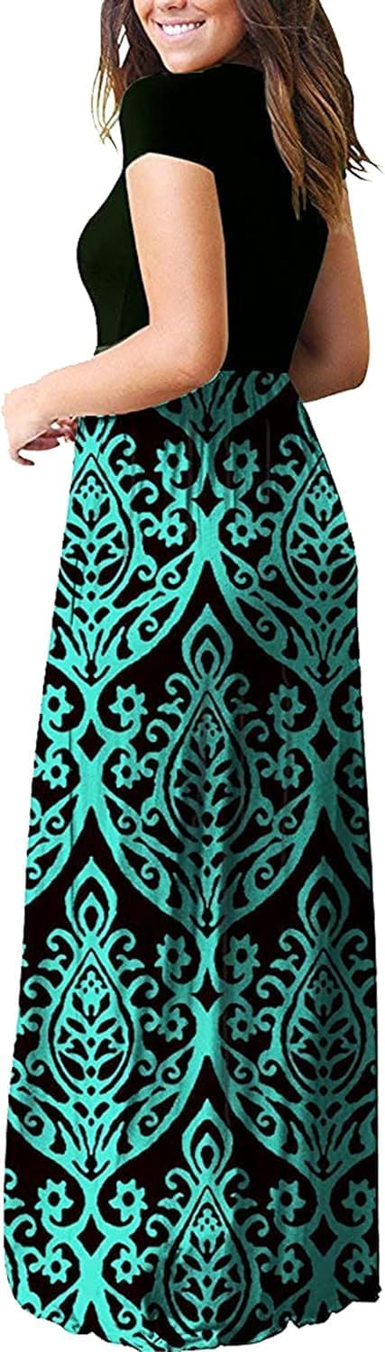 DEARCASE Maxi Dress for Women Short Sleeve Casual Summer Loose Plain Comfy Long Dresses with Pockets