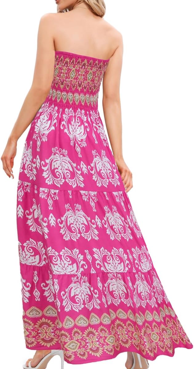 Women's Summer Strapless Tube Top Maxi Dresses Off Shoulder Boho Beach Long Dress