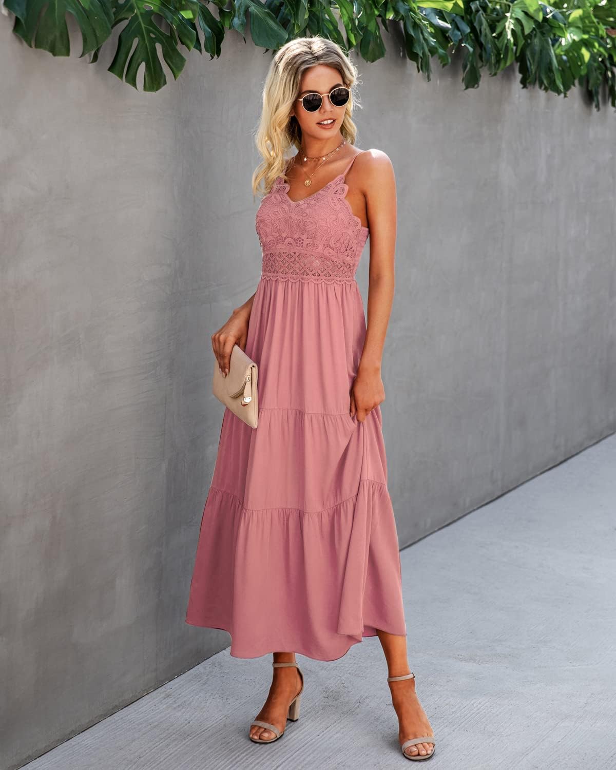 Dokuritu Women's Beach Crochet Lace Maxi Dress Solid Color Summer Vacation Spaghetti Strap Long Dress 2024