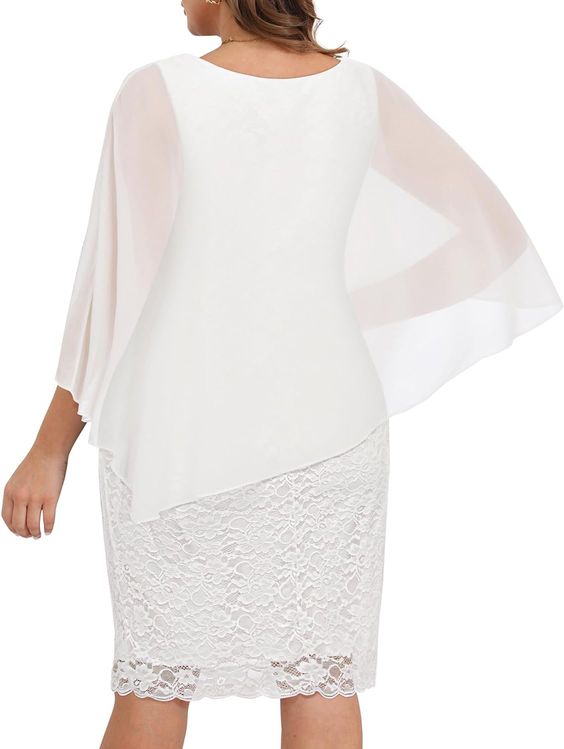 Plus Size Dresses Wedding Guest - Mother Bride Semi Formal Lace Cape with Chiffon Overlay Dresses