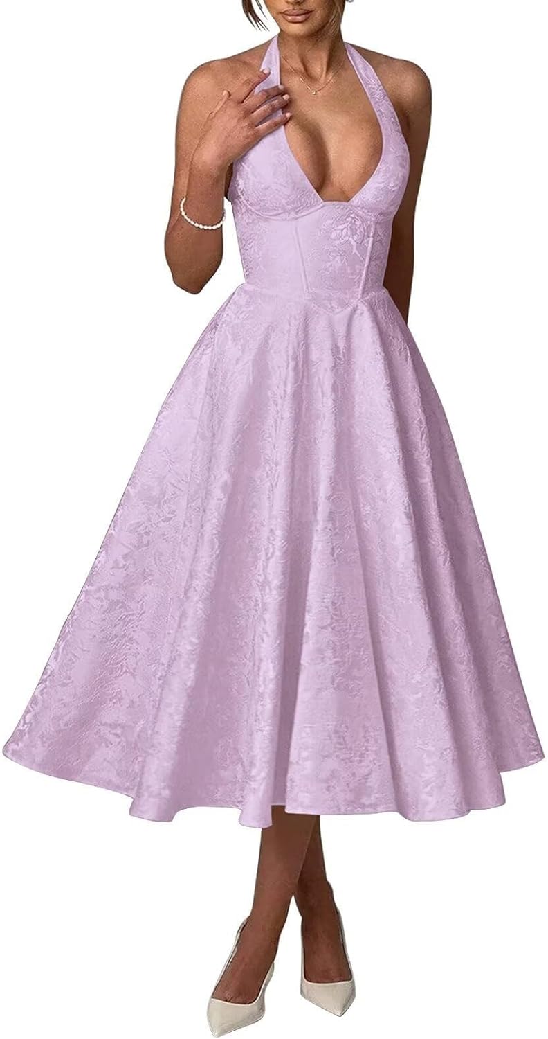 Bow Tea Length Prom Dress for Women Embroidery Satin Evening Party Gown A Line Corset Cocktail Dress
