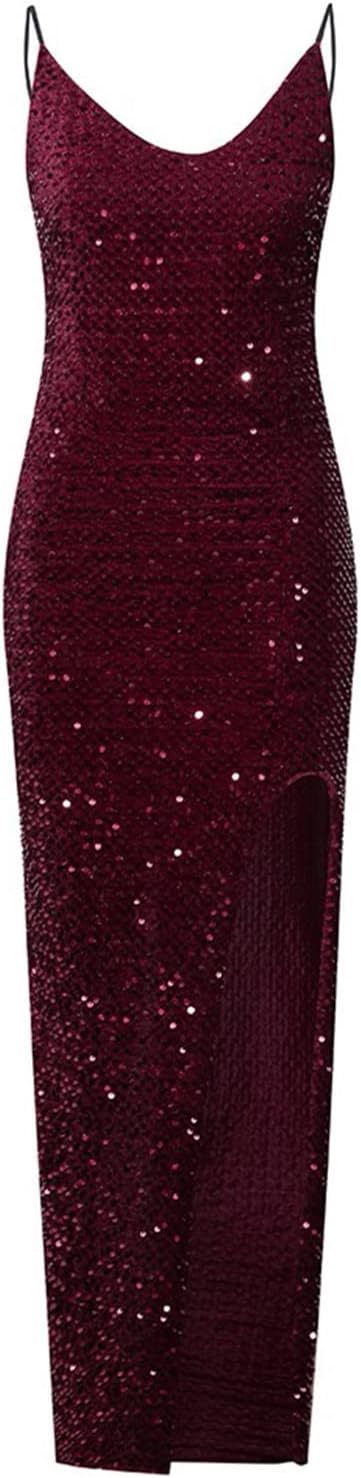 Spaghetti Straps Sequin Prom Dresses Long Mermaid Glitter Backless Evening Party Gowns Slit Wedding Guests Dresses