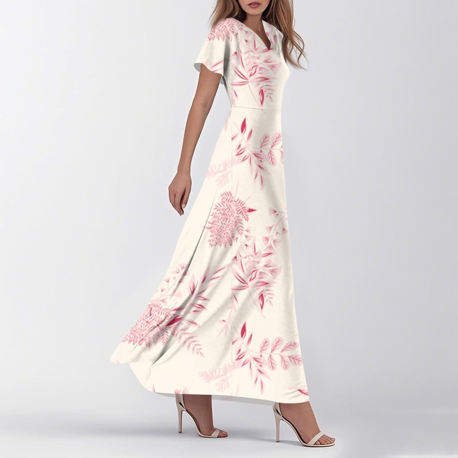 Womens Fashion V Neck Ruffle Short Sleeve Maxi Dress 2025 Summer Elegant Solid Color Flowy A Line Dresses
