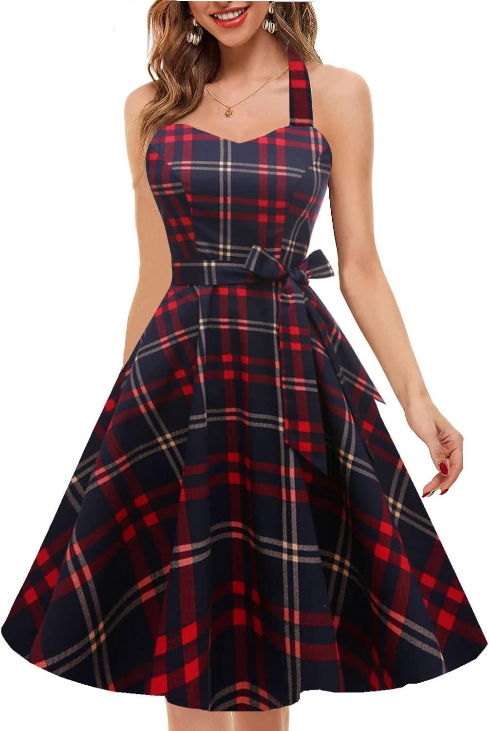 Topdress Women'sVintage Polka Audrey Dress 1950s Halter Retro Cocktail Dress