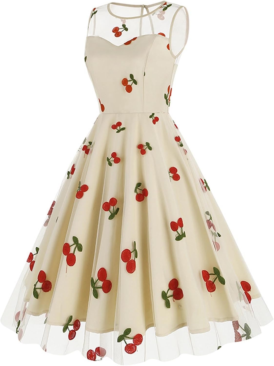 HGps8w Vintage Cocktail Dress for Women, Elegant Butterfly Embroidered Lace V Neck Sleeveless A-Line Party Swing Dresses