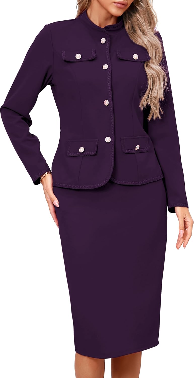 Women 2 Piece Business Suit Elegant Blazer Jacket and Skirt Sets Work Formal Office Clothes Suits