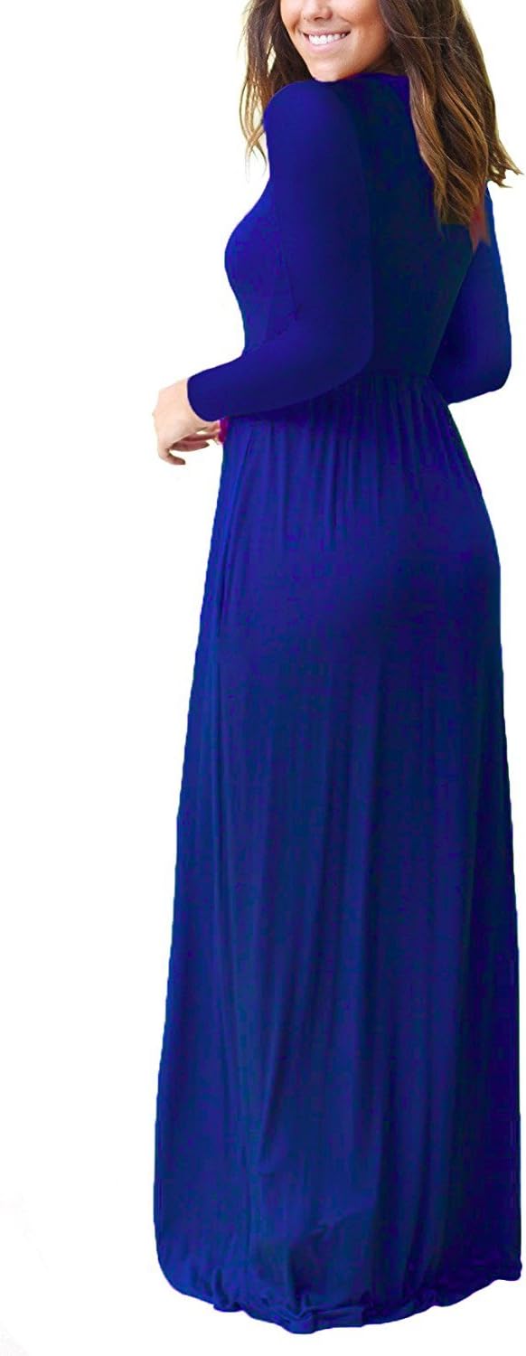 VIISHOW Women's Long Sleeve Loose Plain Maxi Dresses Casual Long Dresses with Pockets
