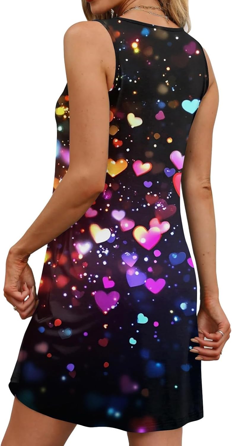 Women's Casual Sundress with Pockets Summer Boho Beach Dress,Holiday Hresses for Woment-Shirts Dress U Neck Loose Tank