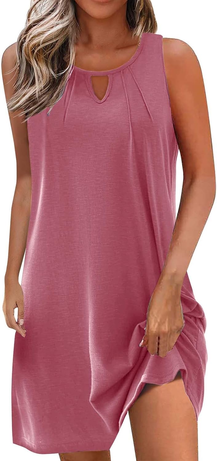 Summer Dresses for Women 2025 Beach Cover Ups Sleeveless Mini Dress Ruffle Tshirt Dress Vacation Casual Dresses