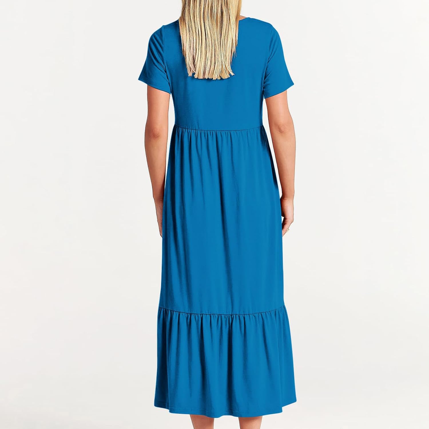 XUNRYAN Summer Dresses for Women 2024 Casual Calf Length Maxi Dress Pleated Flowy Tiered Swing Beach Sundress with Pockets