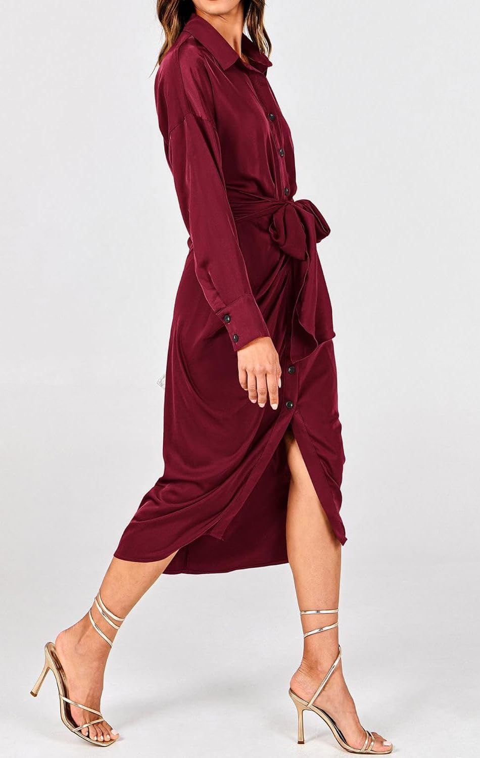 Women's Swing Classic Cute Maxi Ruched Breathable Shirt Dresses Bownot Slim Fitted Dress