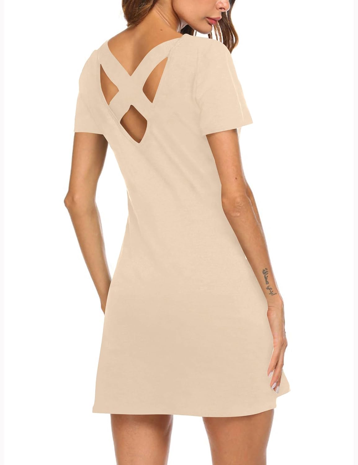 Feager Women's Casual Striped Criss Cross Short Sleeve T Shirt Dress