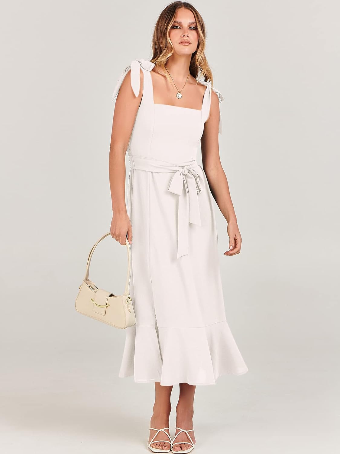 ANRABESS Women's Square Neck Ruffle Split Midi Elegant Formal Wedding Guest Cocktail Bridesmaid Graduation Party Dresses