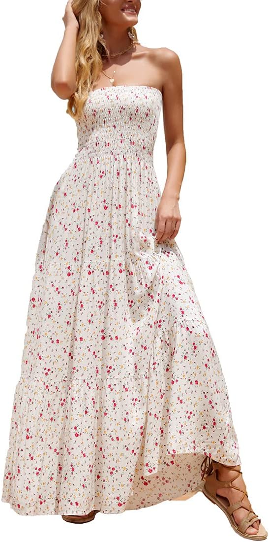 Women's Summer Strapless Tube Top Maxi Dresses Off Shoulder Boho Beach Long Dress