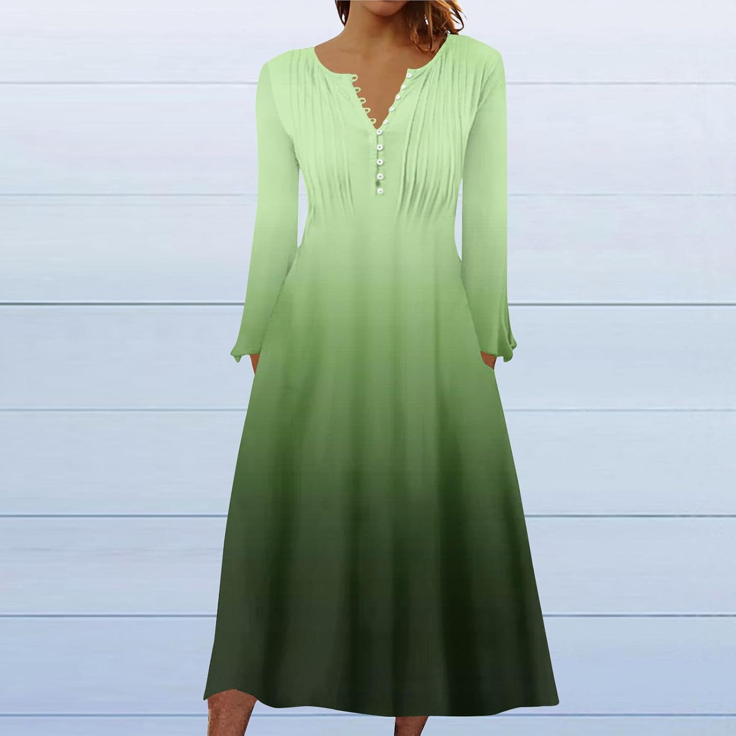 DOPOCQ Fall Women Dresses 2023 Long Sleeve V Neck Plus Size Maxi Dress Boho Dress High Waisted A-Line Dress with Pocket
