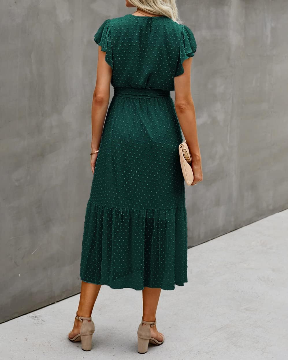 BTFBM Women Summer Bohemian Floral Casual Wrap V Neck Ruffle Cap Sleeveless Belt A-Line Pleated Hem Midi Sun Dress White