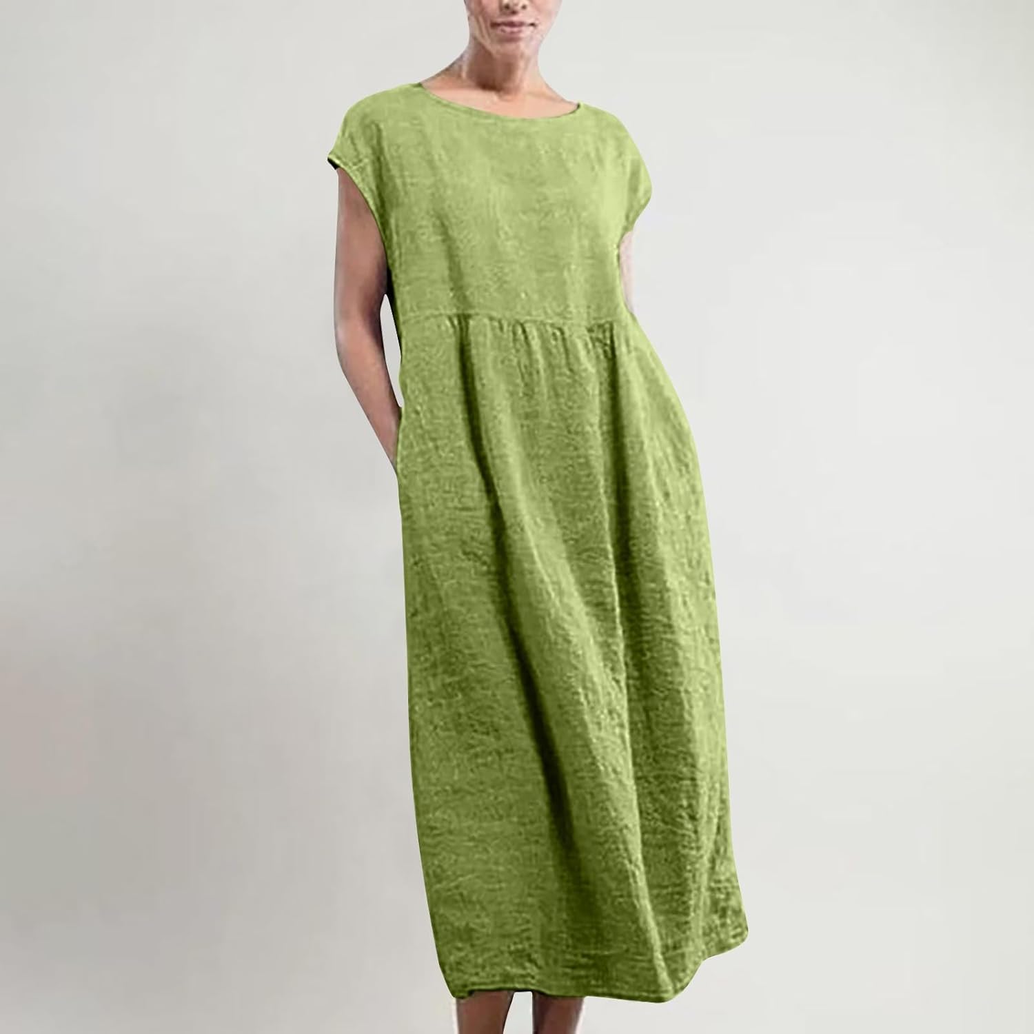 Linen Dresses for Women 2025 Summer Fashion Solid Color Sleeveless Dresses Beach Flowy Maxi Dresses Casual Sundress