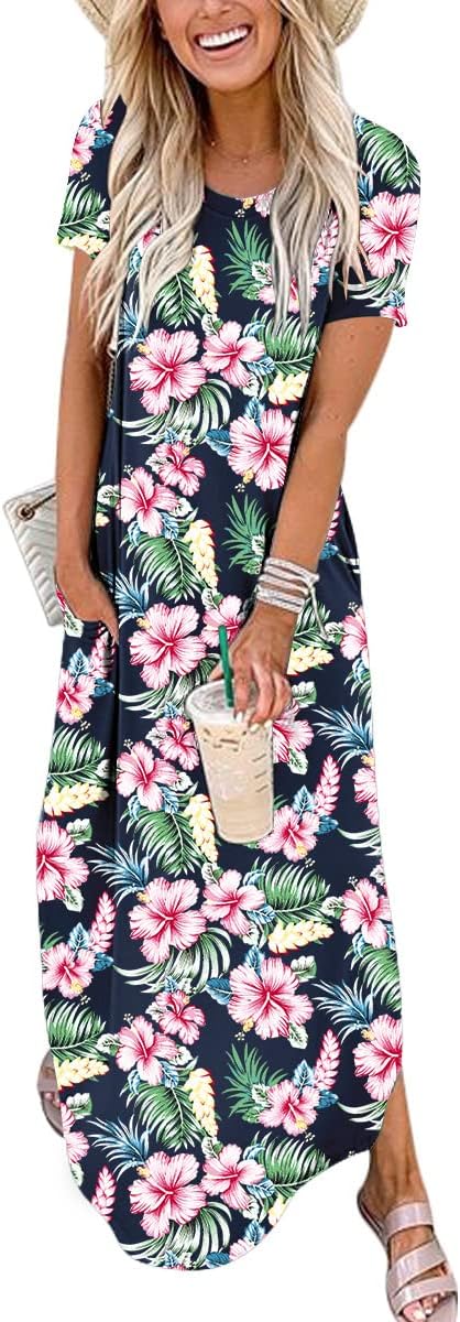 ANRABESS Women's Summer Casual Loose Short Sleeve Long T Shirt Dress Split Maxi Beach Sundress Travel Vacation Outfits