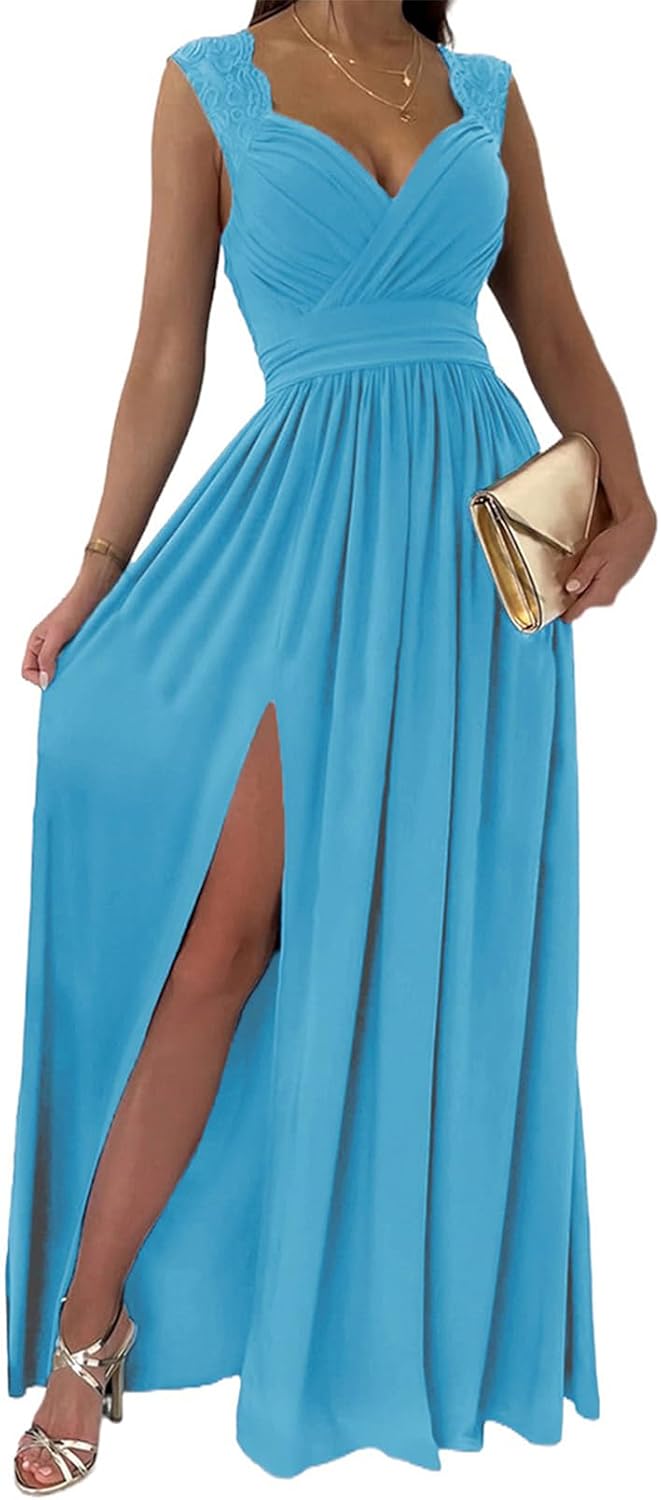 Dokotoo Womens 2025 Formal Dresses Wrap V-Neck Ruched Sexy Bridesmaid Wedding Guest Maxi Dresses