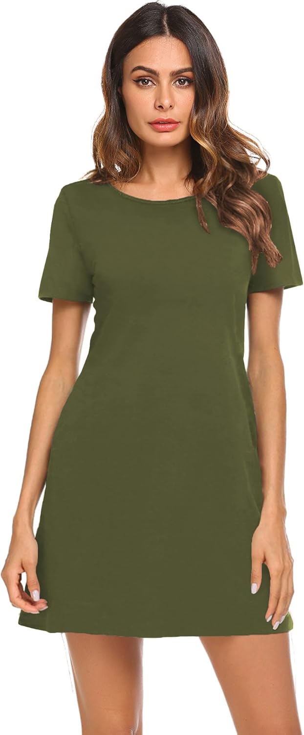 Feager Women's Casual Striped Criss Cross Short Sleeve T Shirt Dress