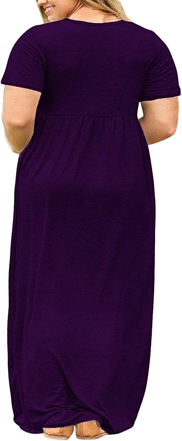 Kancystore Women's Short Sleeve Plus Size Maxi Dress with Pockets Loose Casual Summer Dresses