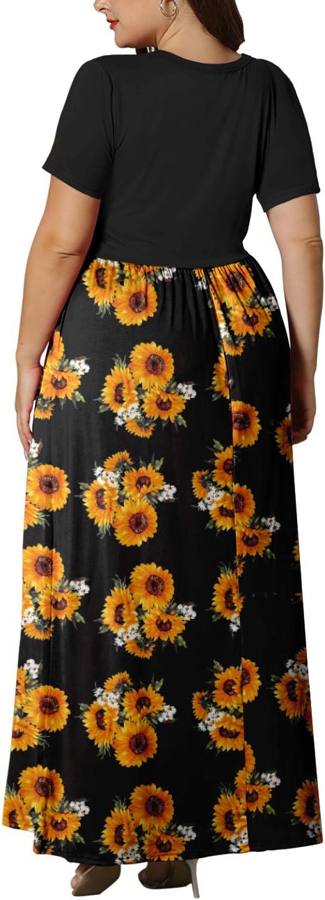 KARALIN Women’s Plus Size Maxi Dresses for Curvy Women Summer Casual Short Sleeve 2025 Long Dress 14W-26W