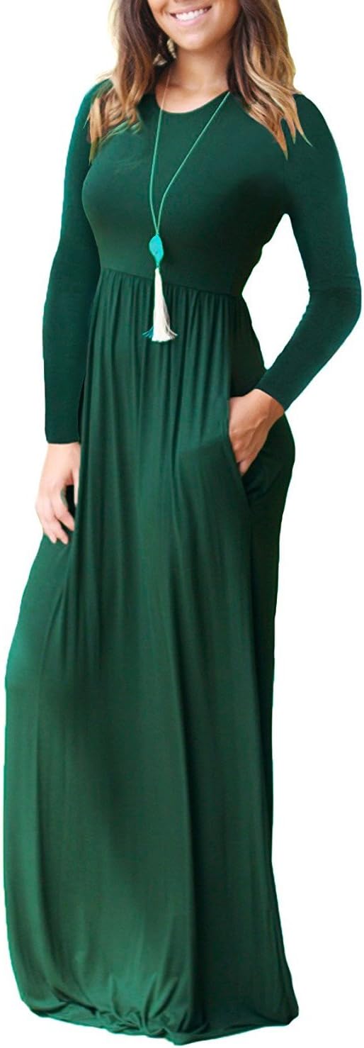 VIISHOW Women's Long Sleeve Loose Plain Maxi Dresses Casual Long Dresses with Pockets