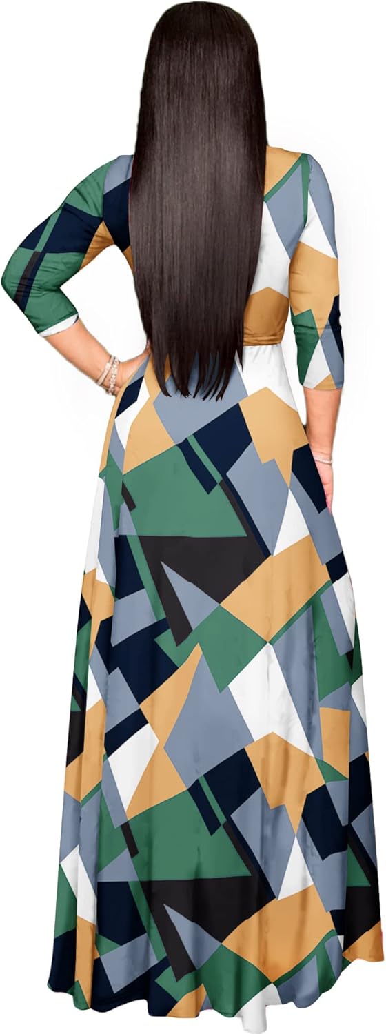 FANDEE Plus Size Maxi Dress for Women Casual Summer Sundress V-Neck 3/4 Sleeve